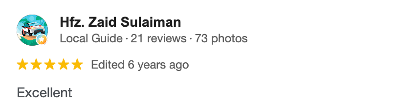 Google review by Hfz. Zaid Sulaiman